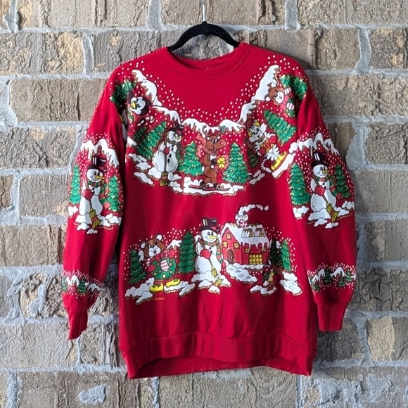 VTG 80s Nutcracker Christmas Holiday Puffy Crew Neck Sweatshirt Small Glitter - Picture 1 of 9